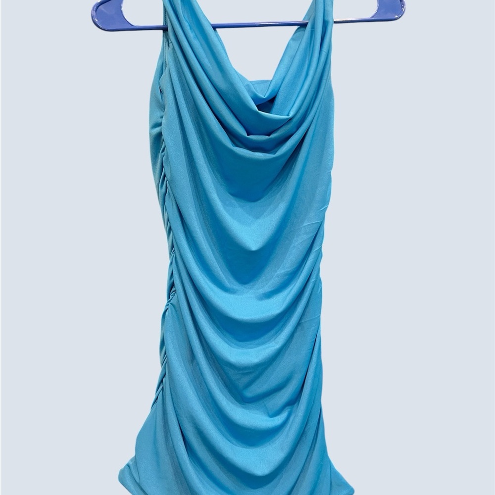 Cotton Candy LA Bright Turquoise Draped Dress